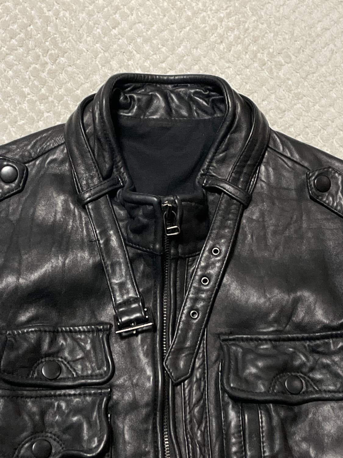 웨스턴 무드 이테리 램스킨 양가죽 절개 포켓 레더 자켓 상품이미지4