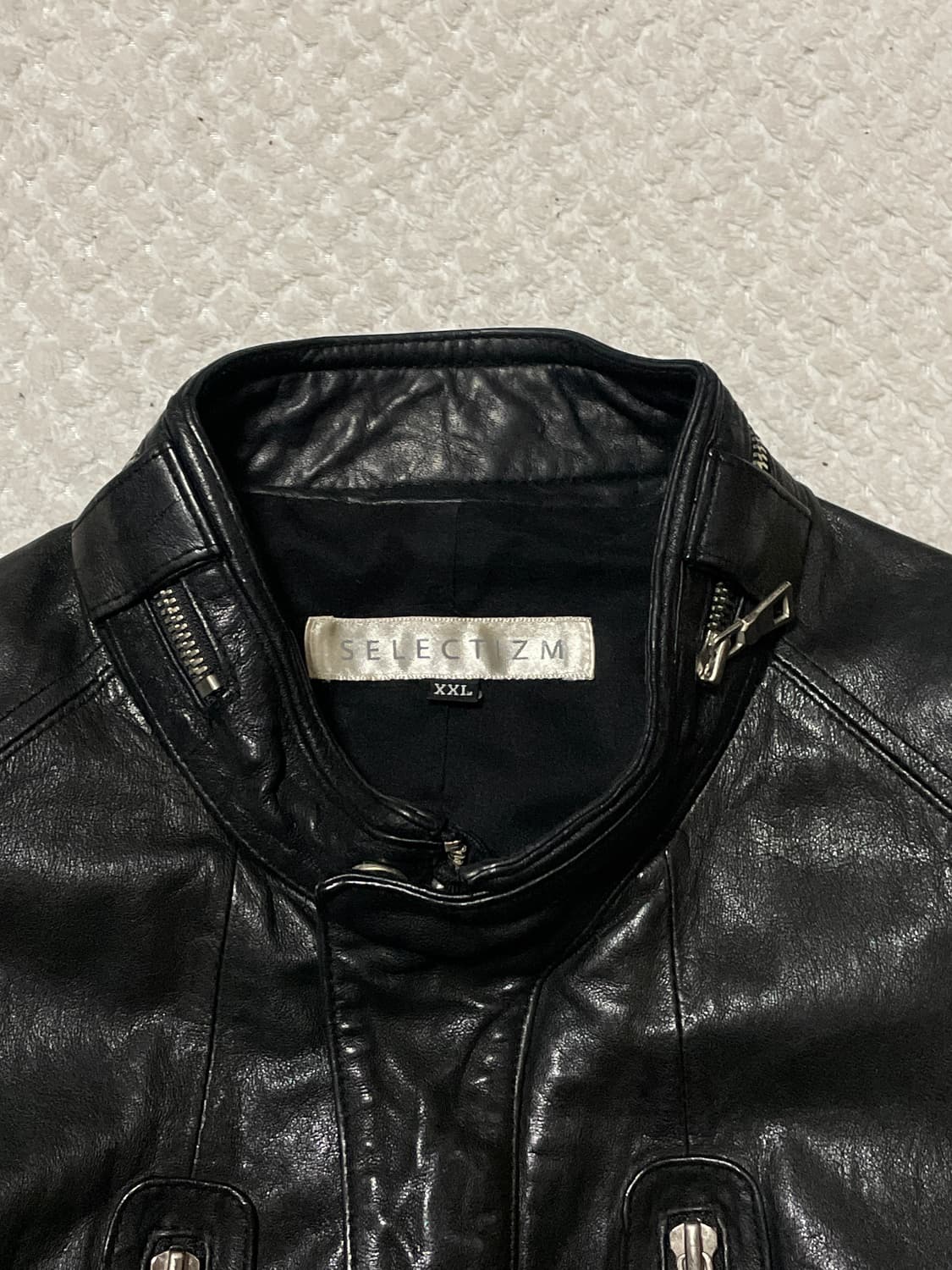 셀렉티즘 웨스턴 무드 램스킨 양가죽 절개 레더 자켓 상품이미지5