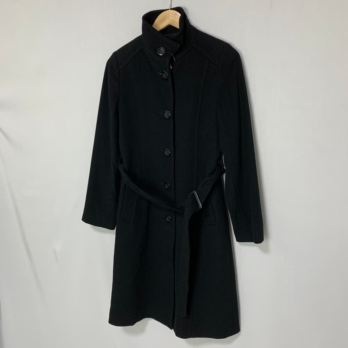 일본 빈티지 하이넥 블랙 벨트 캐시미어 100% 여성 코트 상품이미지4