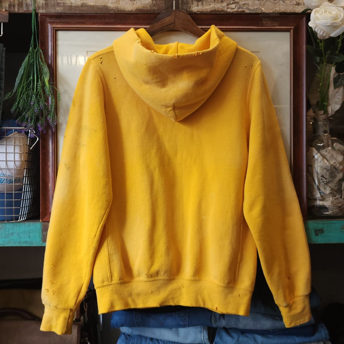 90s 러셀 후드 빈티지 스웻셔츠 썬페이딩 옐로우 프린팅 s 상품이미지2