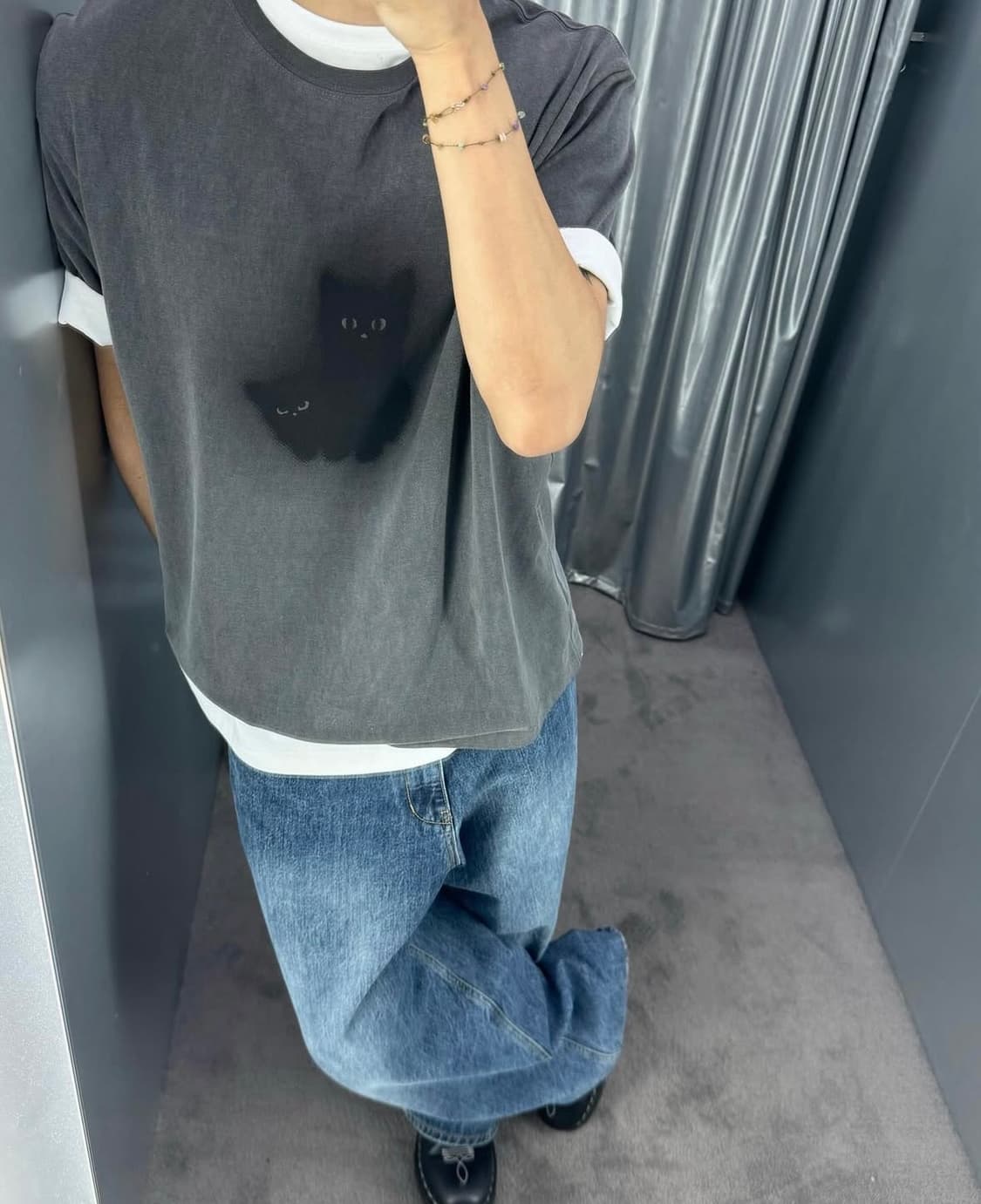 Ghost Cat Tee Dyed Charcoal 상품이미지4