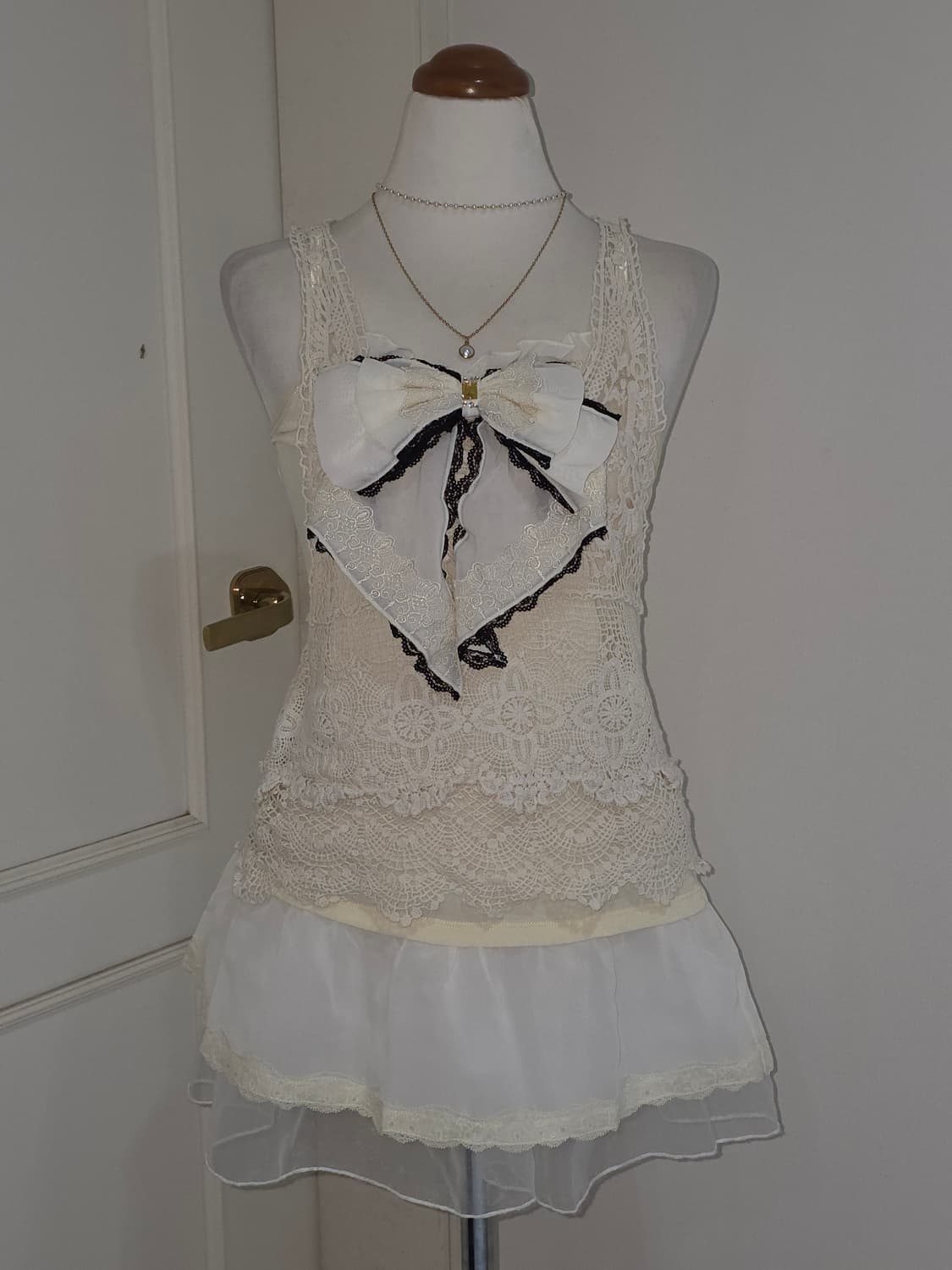 엑시즈팜 일본빈티지)스즈코 모리걸 아이보리 크로셰 니트 뷔스티 베스트 상품이미지2