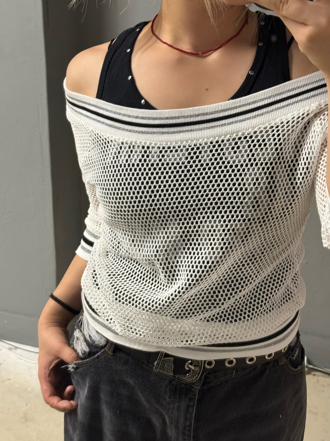 lettering sleeveless + net top set  상품이미지2