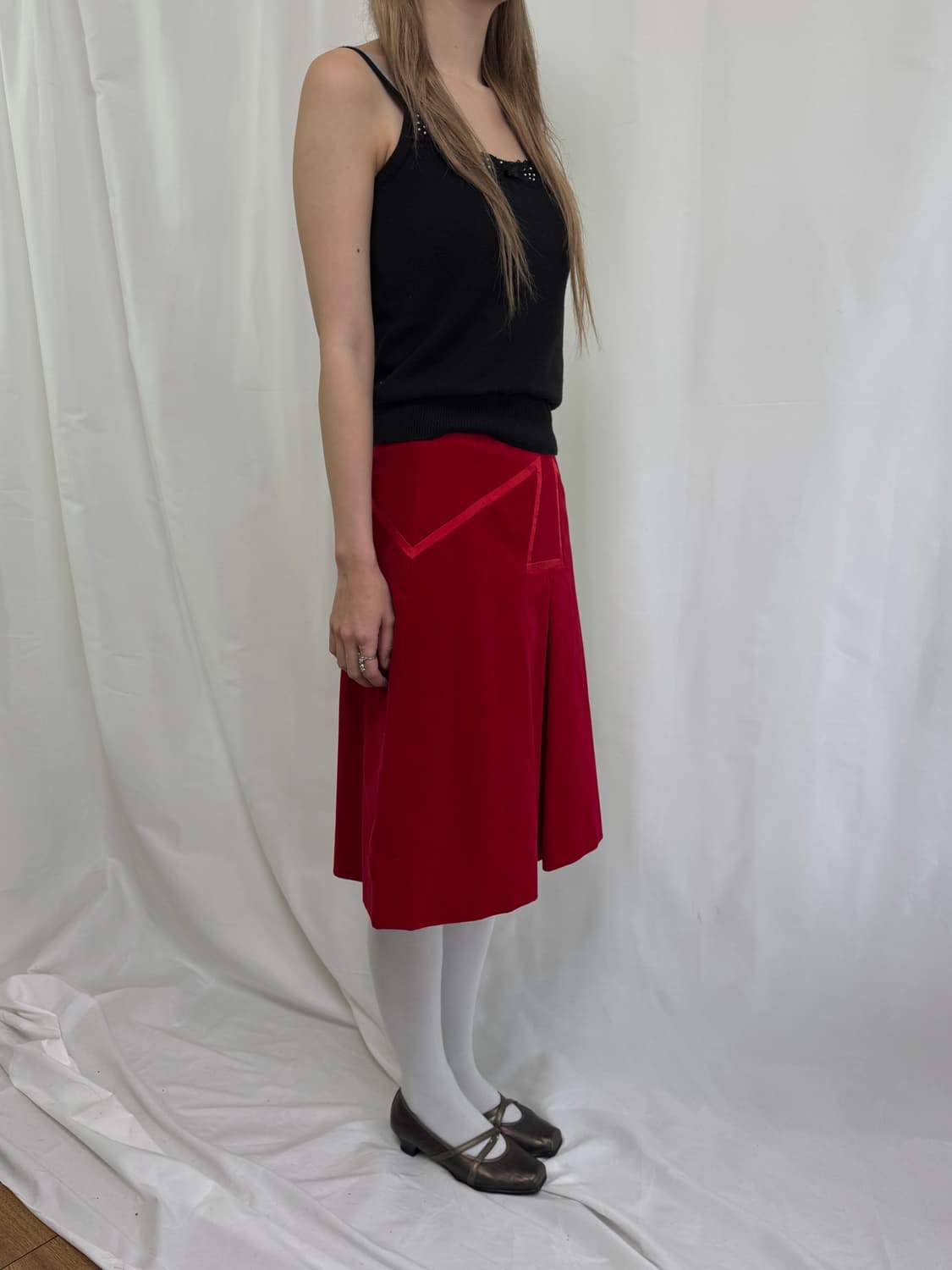 앤디앤뎁 레드 벨벳 스커트 상품이미지6
