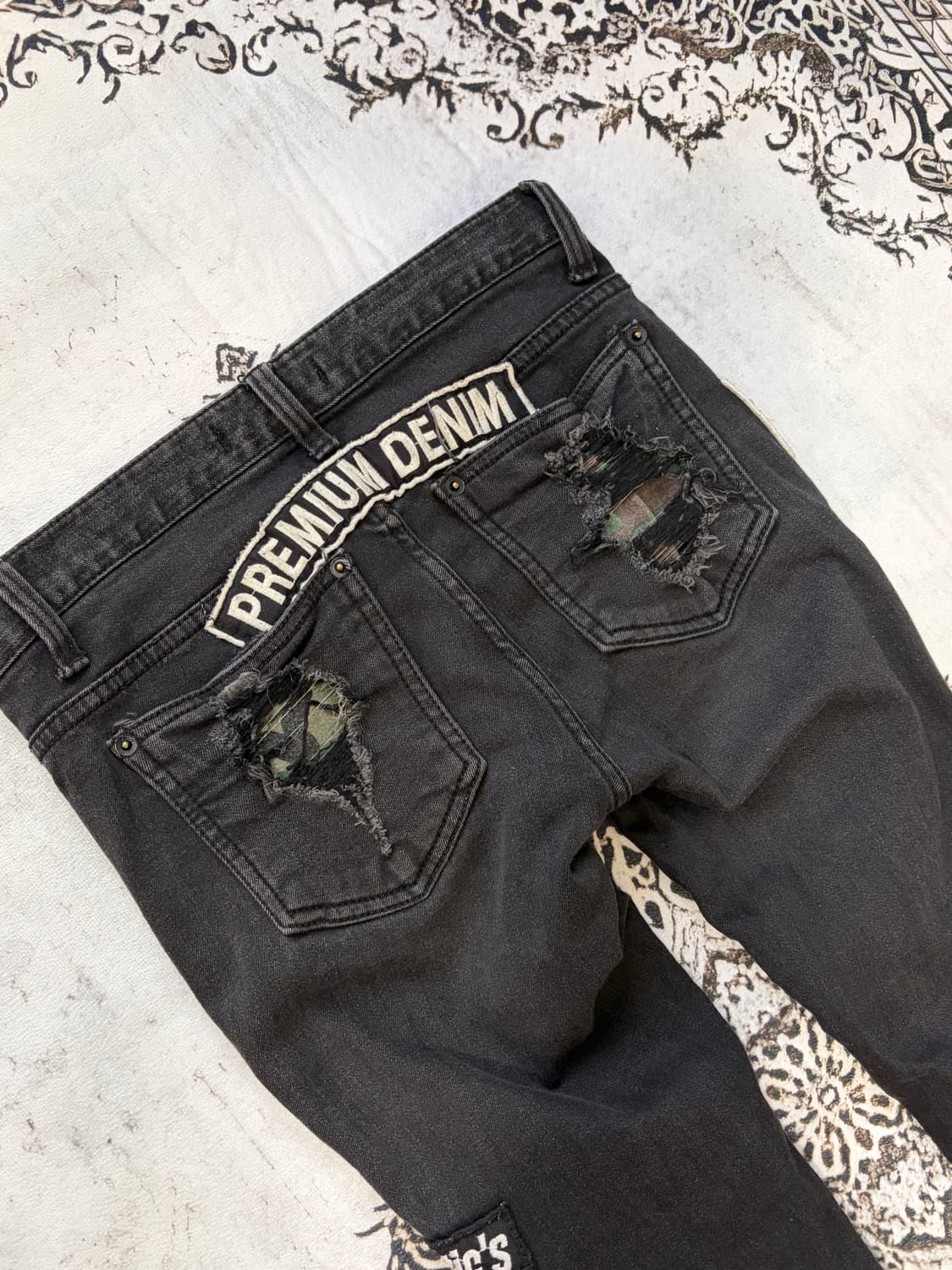 Y2K shirring damage patch jeans 상품이미지7