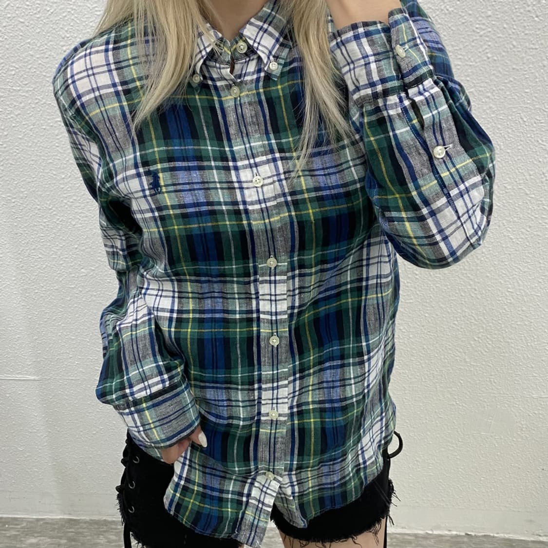 폴로 랄프로렌 린넨 그린체크 셔츠 L 상품이미지5