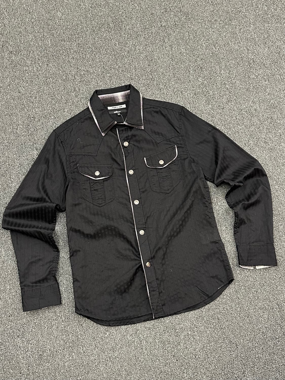 M)Skkone 빈티지 블랙 스트라이프 웨스턴 셔츠 상품이미지3