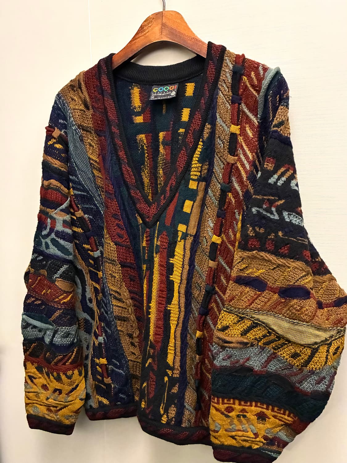 (M/103)Coogi 쿠지 3D 에스닉 빈티지 케이블 V넥 니트 상품이미지2