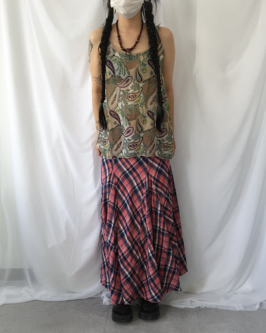 Check pattern unbalanced skirt 상품이미지4