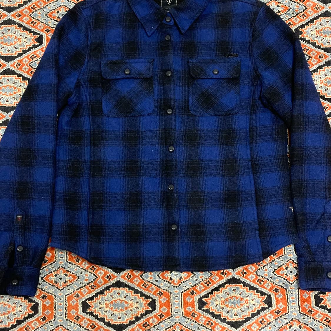 게스 블루 체크 포켓 플리스 셔츠 여성S 상품이미지3