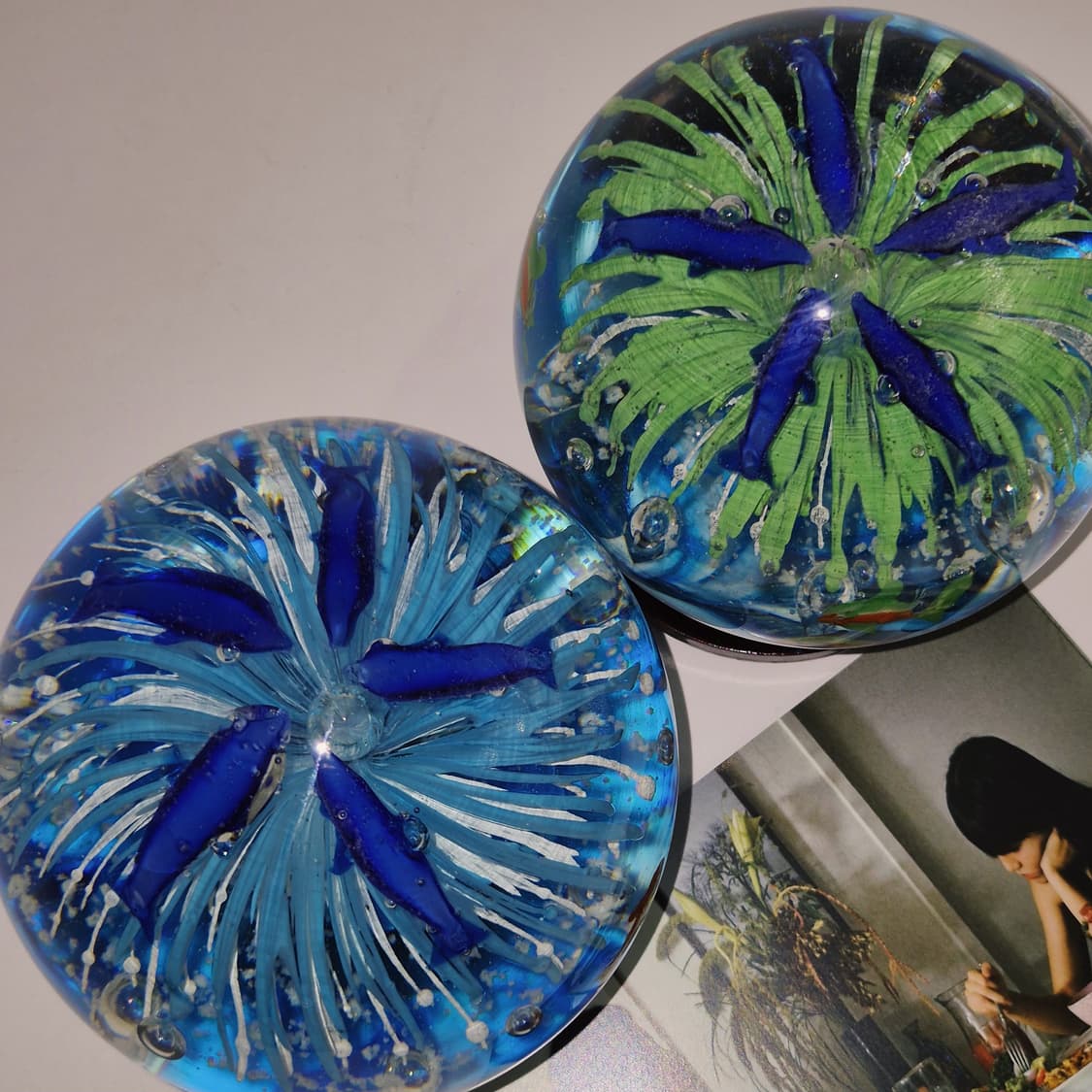 90s 핸드블로운 행운 물고기 수초 대형 수정구 1p 상품이미지10