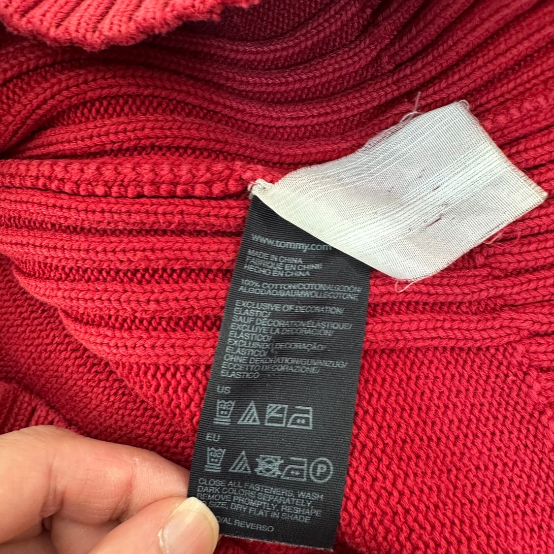 95-100 타미힐피거 레드 기본로고 면니트집업 상품이미지6