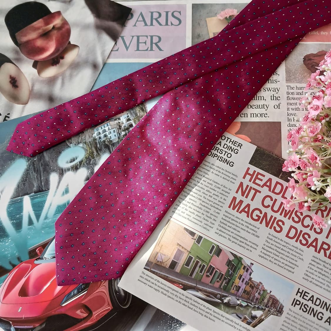 알테아 실크 핫핑크 마이크로 플라워 넥타이 8.7cm A등급 A19369 상품이미지5