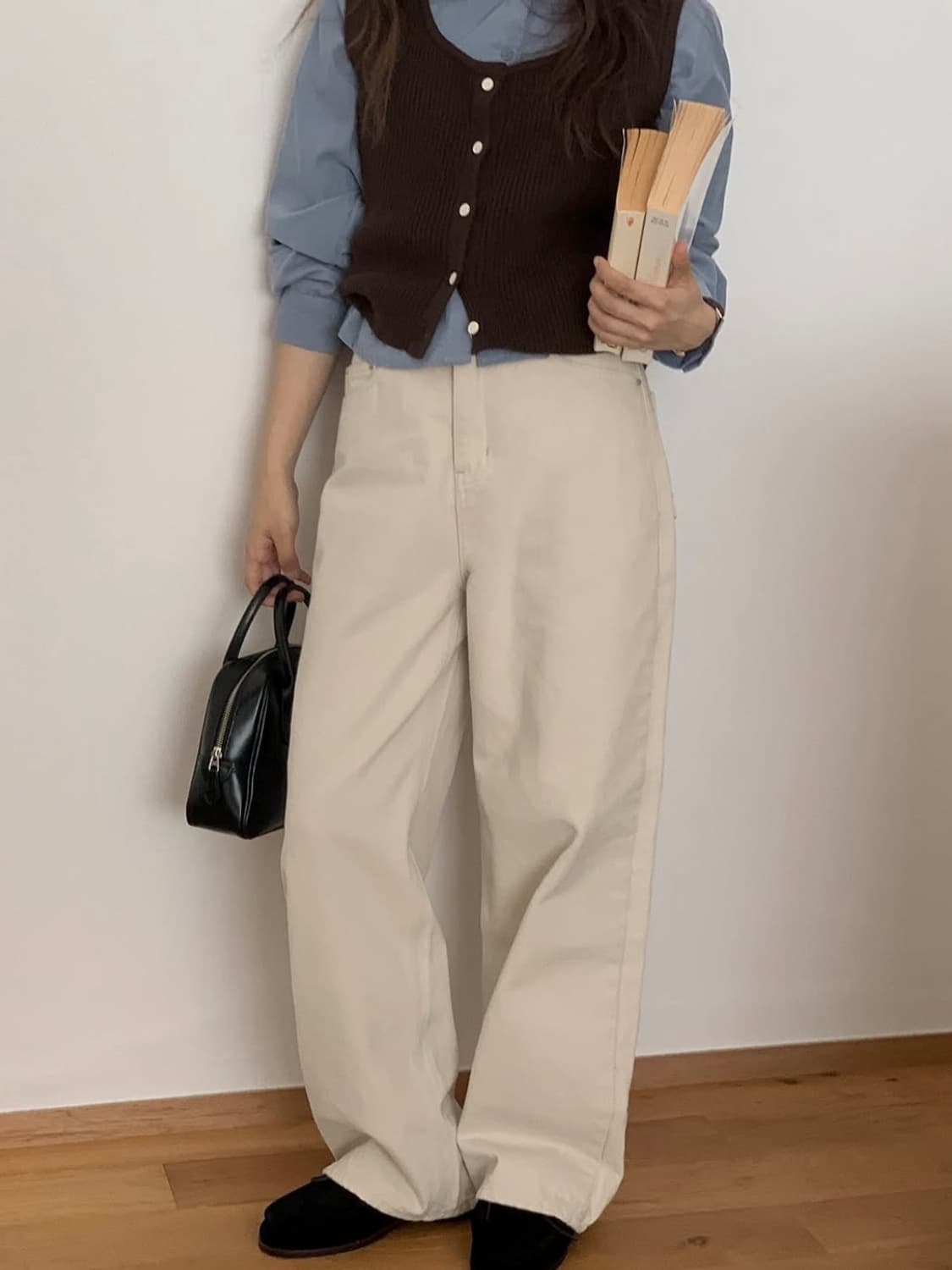 98도씨 크림색 와이드팬츠 상품이미지1