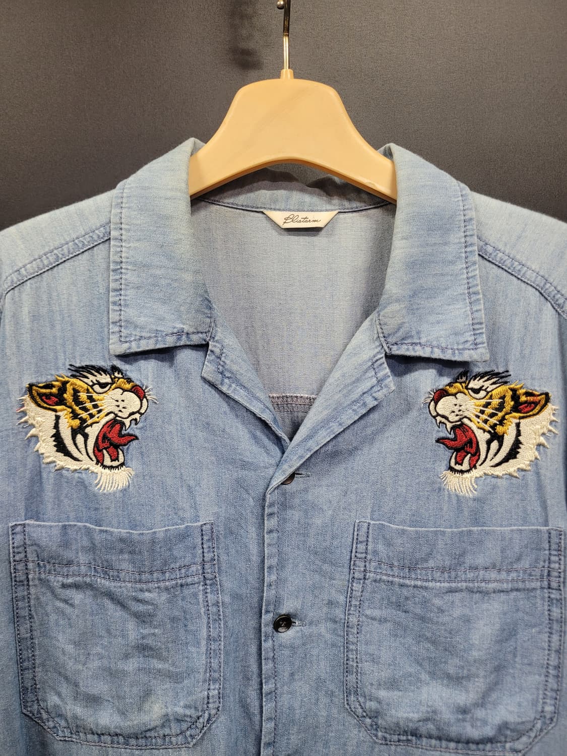 Blistarm 타이거 자수 오버핏 빈티지 데님 셔츠 상품이미지2