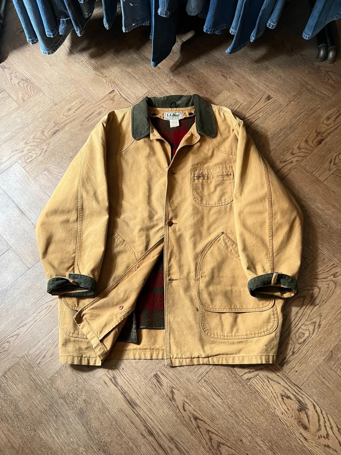 [2XL]90's 엘엘빈 USA Made 울 체크 라이닝 브라운 헌팅자켓 상품이미지1