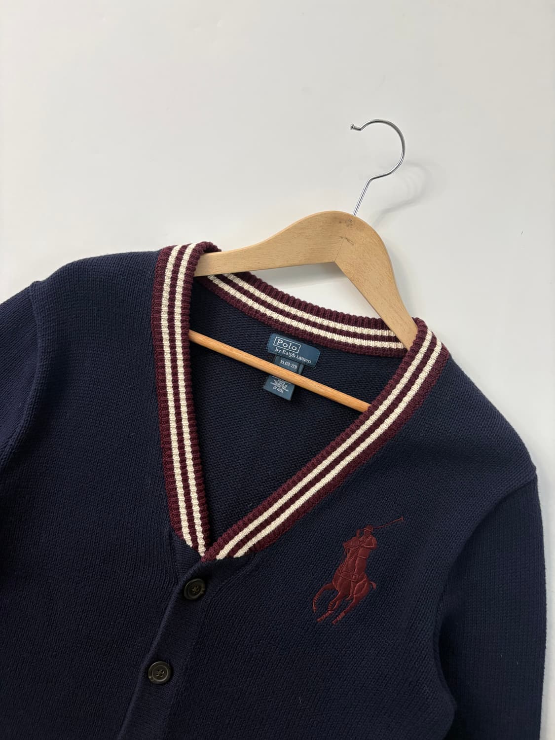 Polo 폴로 랄프로렌 버건디 빅포니 네이비컬러 코튼 브이넥 가디건 상품이미지2