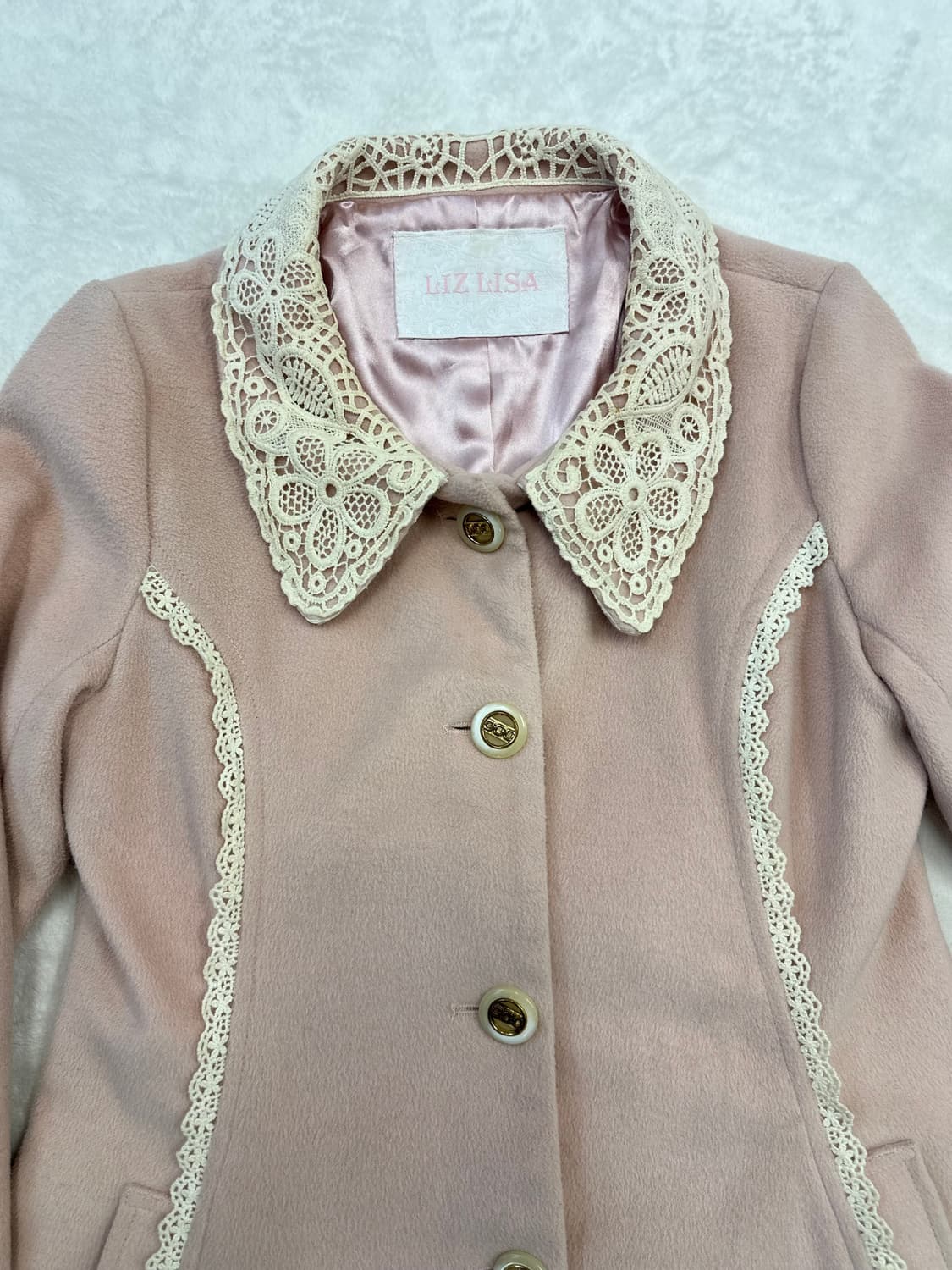 (0)리즈리사 레이스프릴 A라인 리본 코트 핑크 상품이미지2