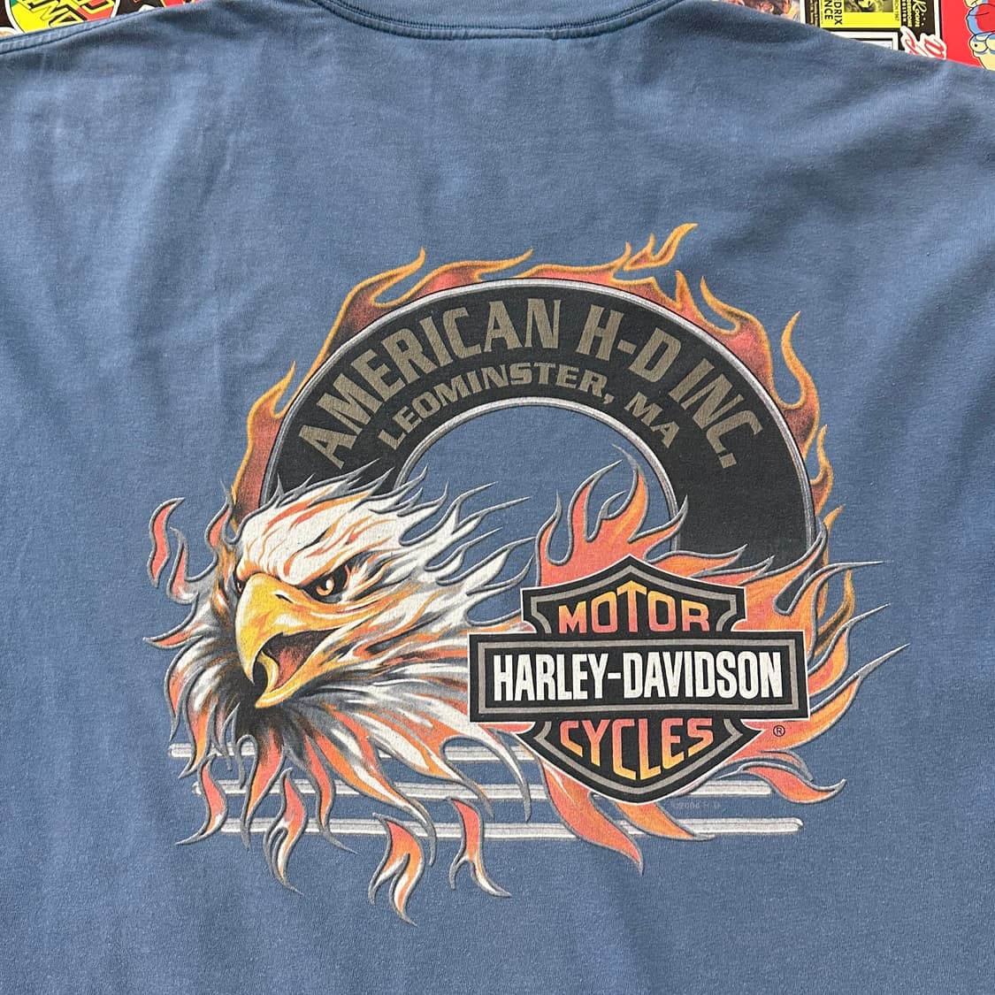 00s USA 할리데이비슨 이글 플레임 페이디드 티셔츠 XXL 상품이미지7