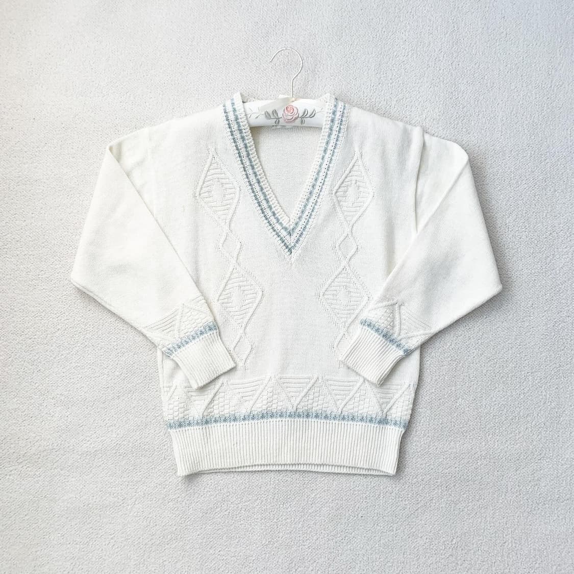 크림x블루 브이넥 니트 상품이미지2