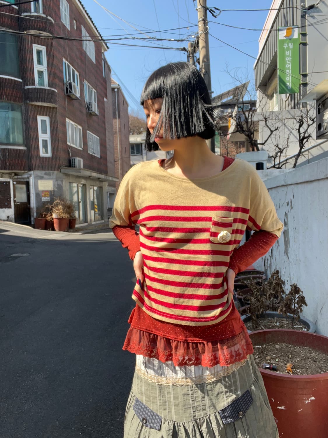 모리걸 도트 레이스 탑 니트 세트 상품이미지1