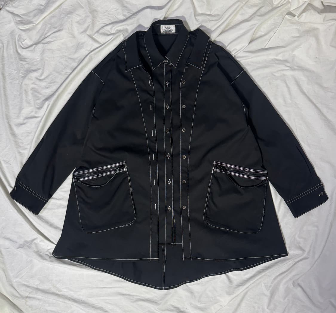 Kyoko huga 이중 버튼 셔츠형 롱 자켓 아방가르드 상품이미지1