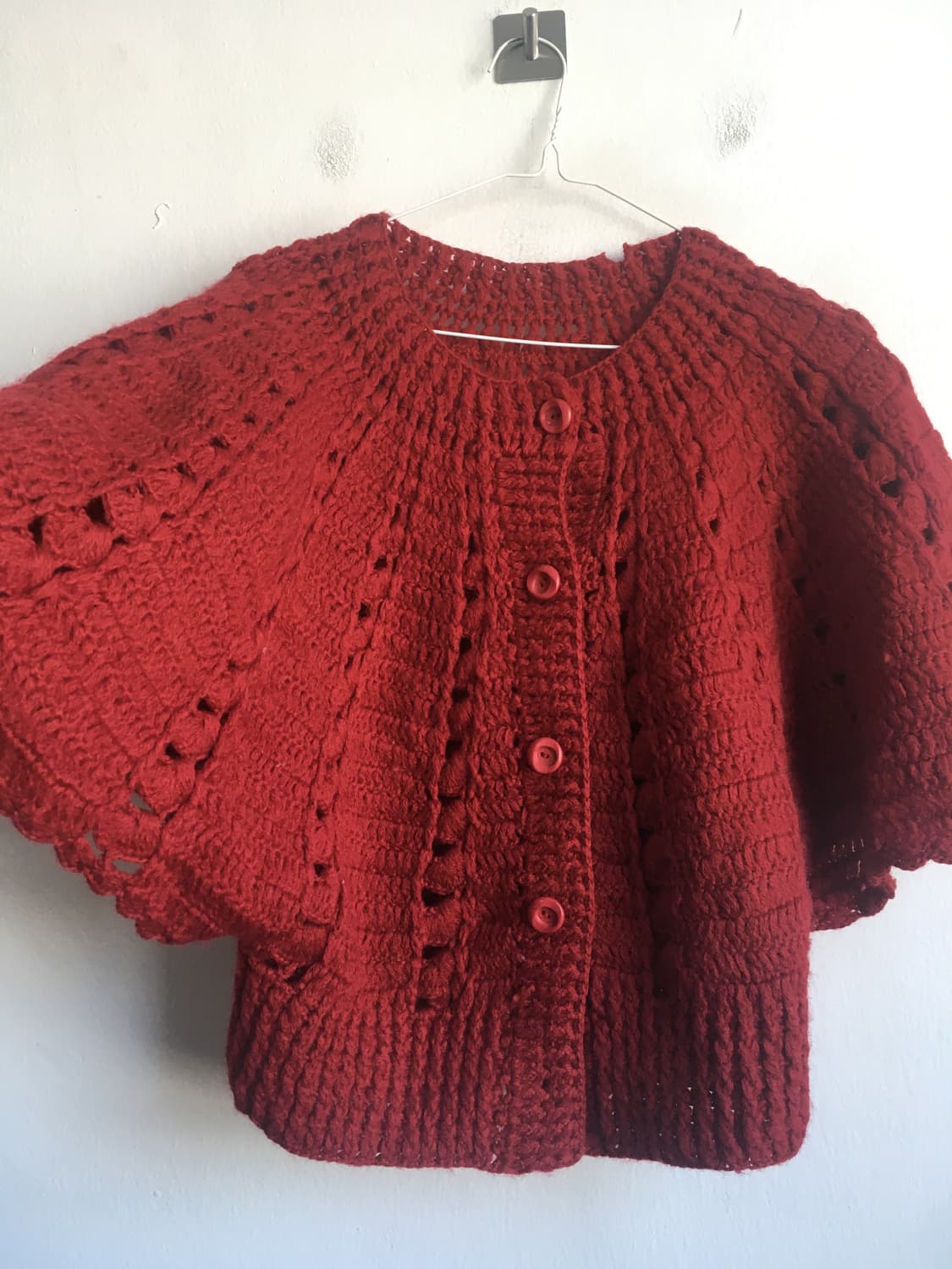일본빈티지 레드 케이프 울 니트 가디건 상품이미지2