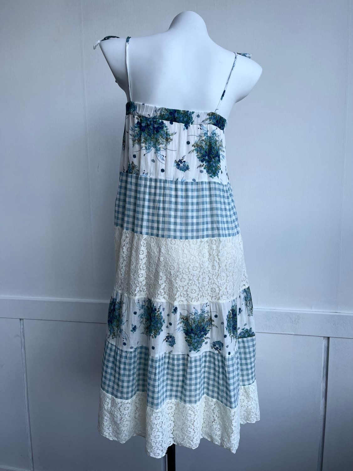 Silent Worth 블루 체크 레이스 끈 원피스 상품이미지4