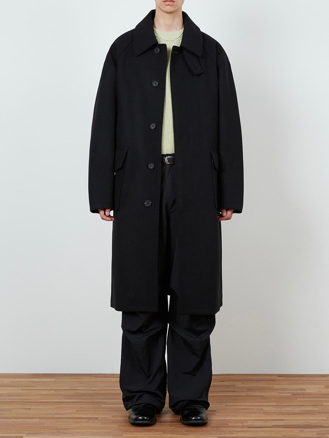 키뮤어 서플러스 울 세미오버 발마칸 코트 블랙 상품이미지2