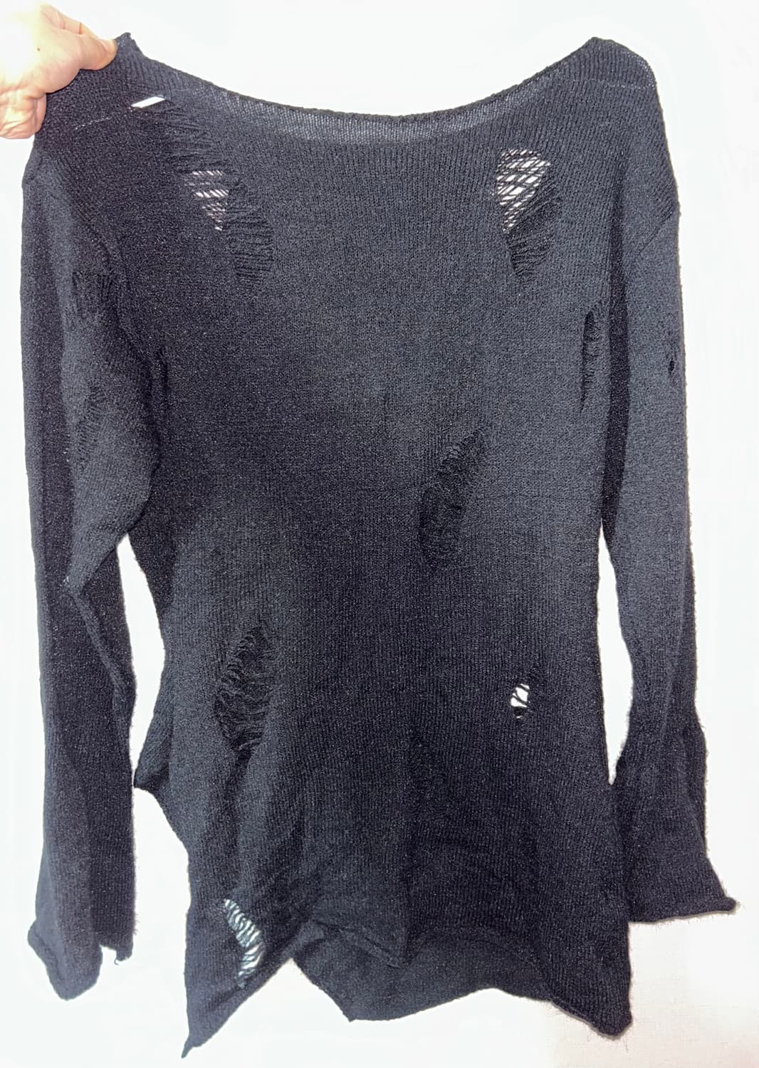 블랙 딱붙 고스펑크그런지 데미지 디테일 사선 니트 상품이미지1