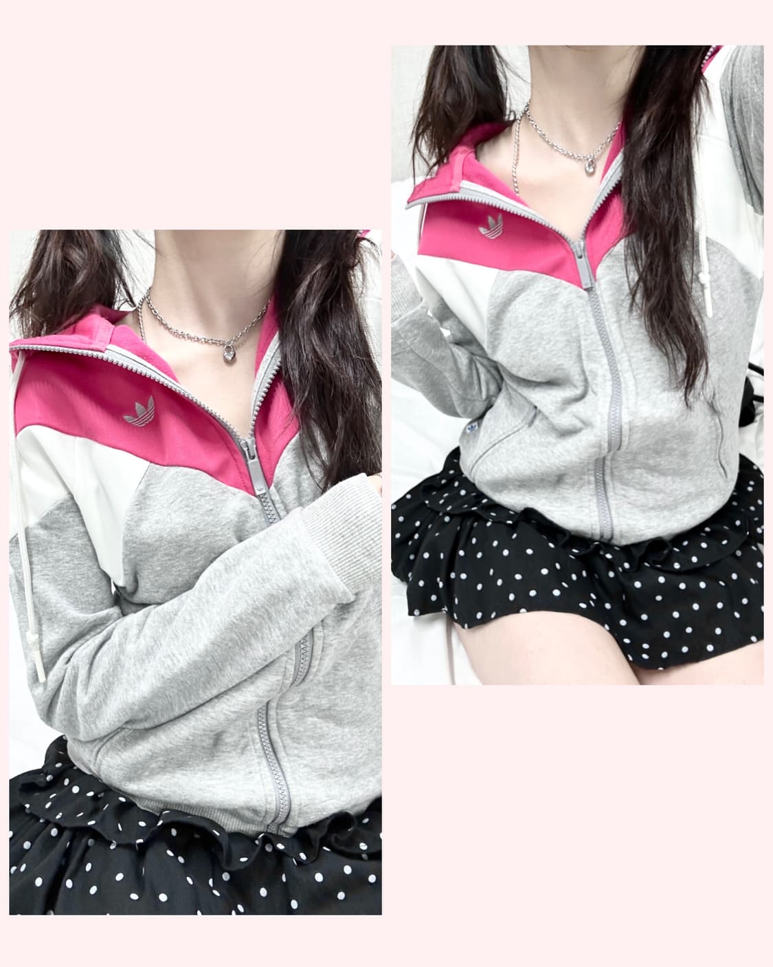 아디다스 자수로고 핑크 배색 후드집업 상품이미지1