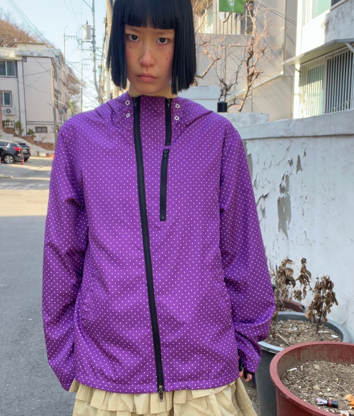 도트 무늬 퍼플 바람막이 상품이미지1