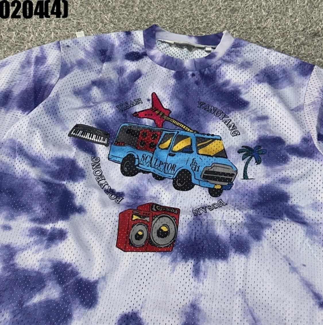 [L] 스컬프터 그래픽 타이다이 메쉬 퍼플 반팔 티셔츠 0204(4) 상품이미지2