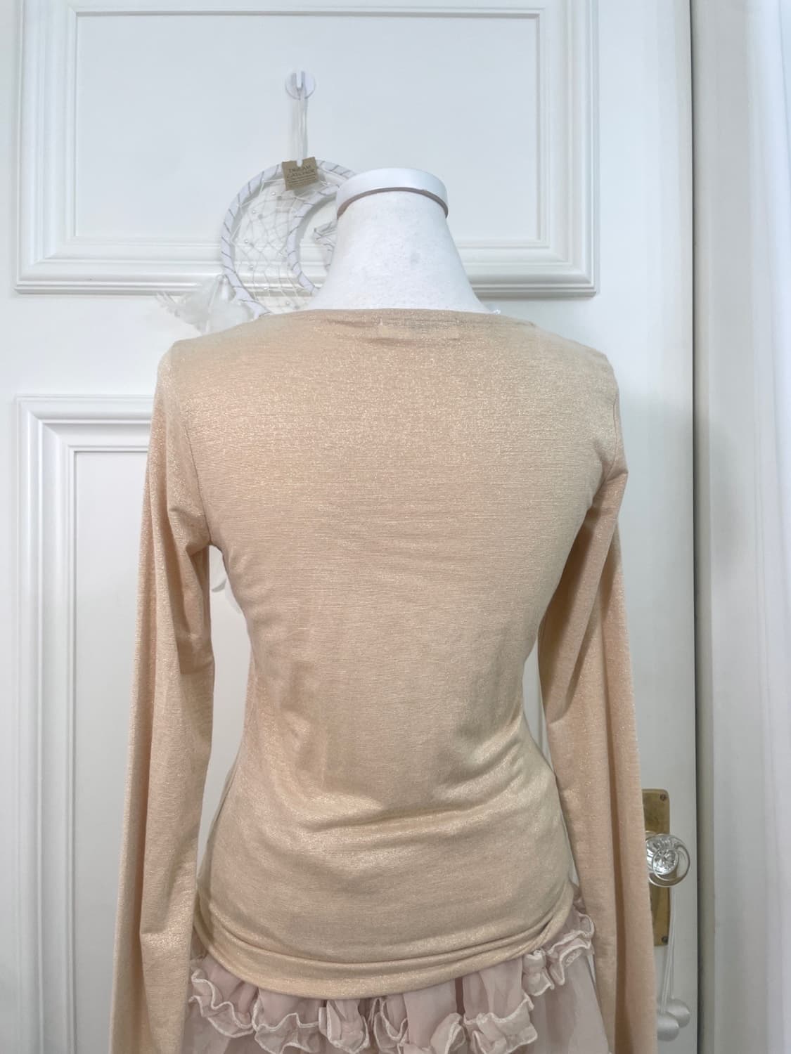 beige glitter v-neck pleats slim knit to 상품이미지4