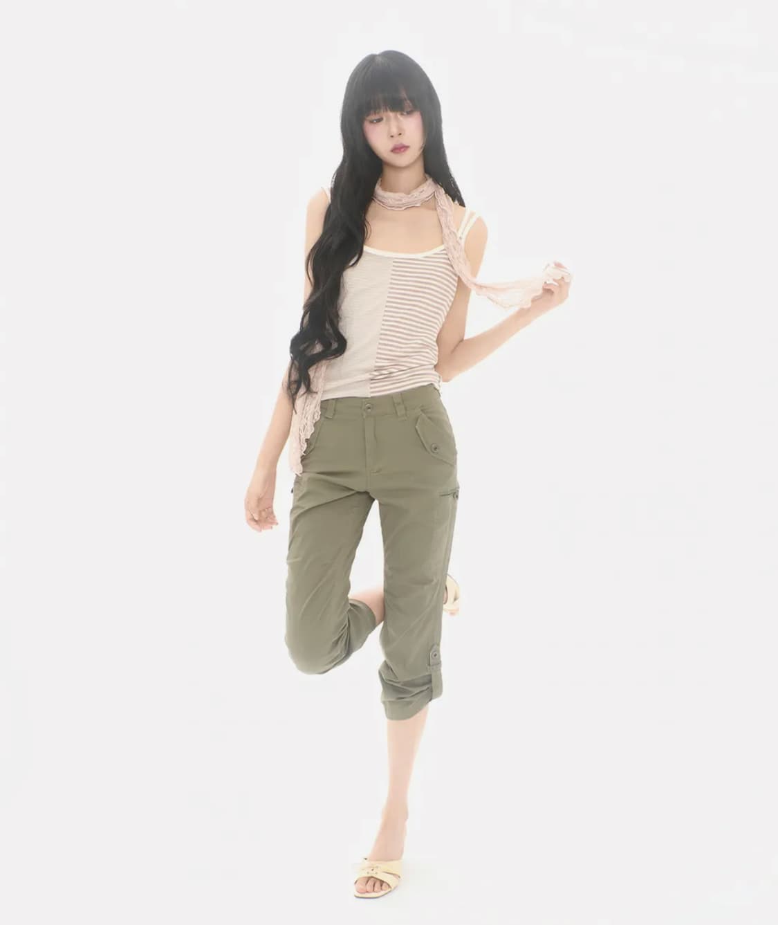 새상품) 미레코 카프리 카고 팬츠 카키 상품이미지3