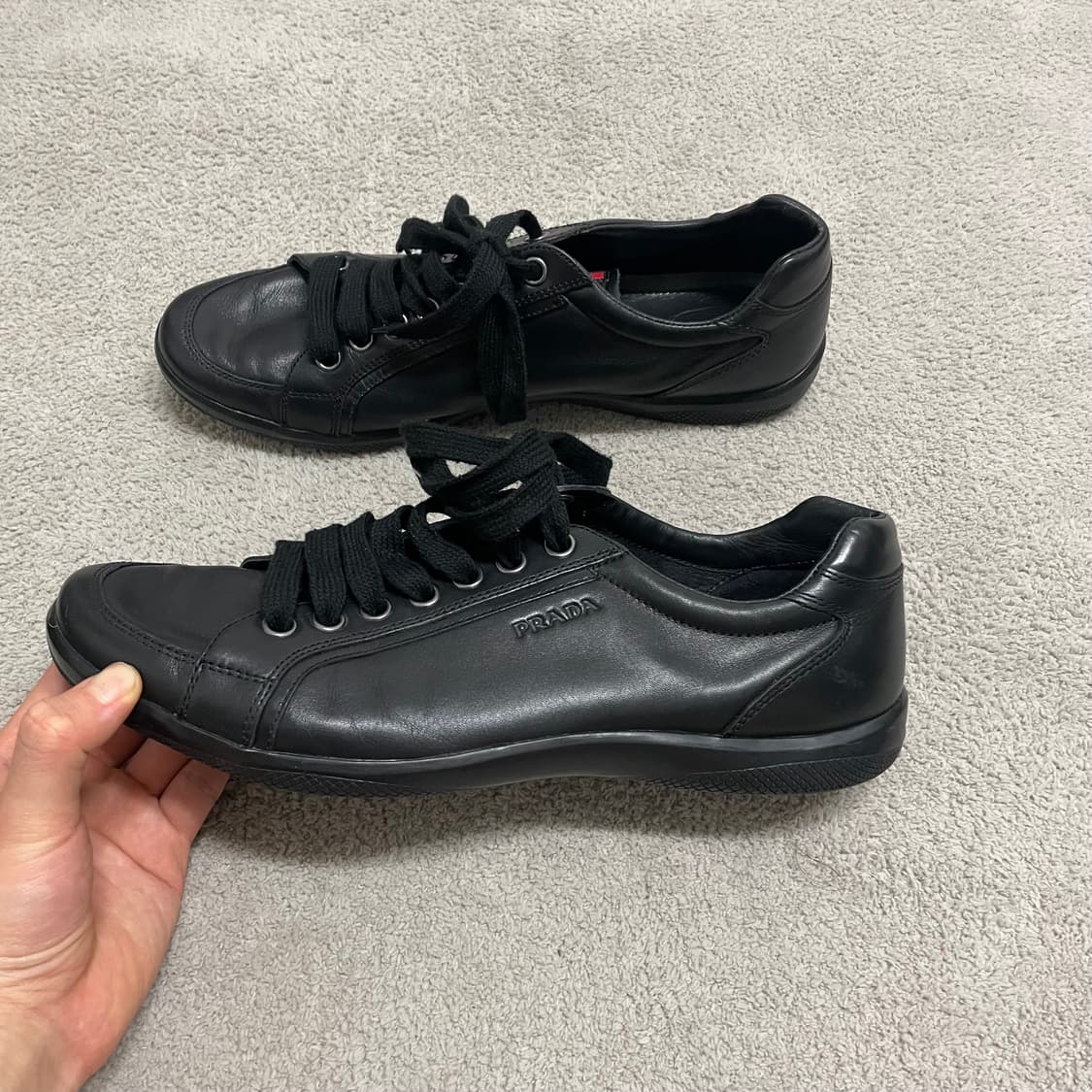 280) 프라다 스포츠 레더 로고 레더 트레이너 스니커즈 신발 상품이미지1