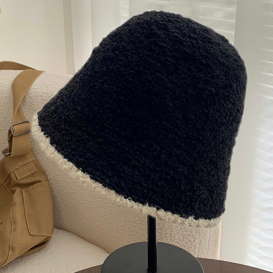 니트 배색 벙거지 버킷햇 블랙 새상품 상품이미지6