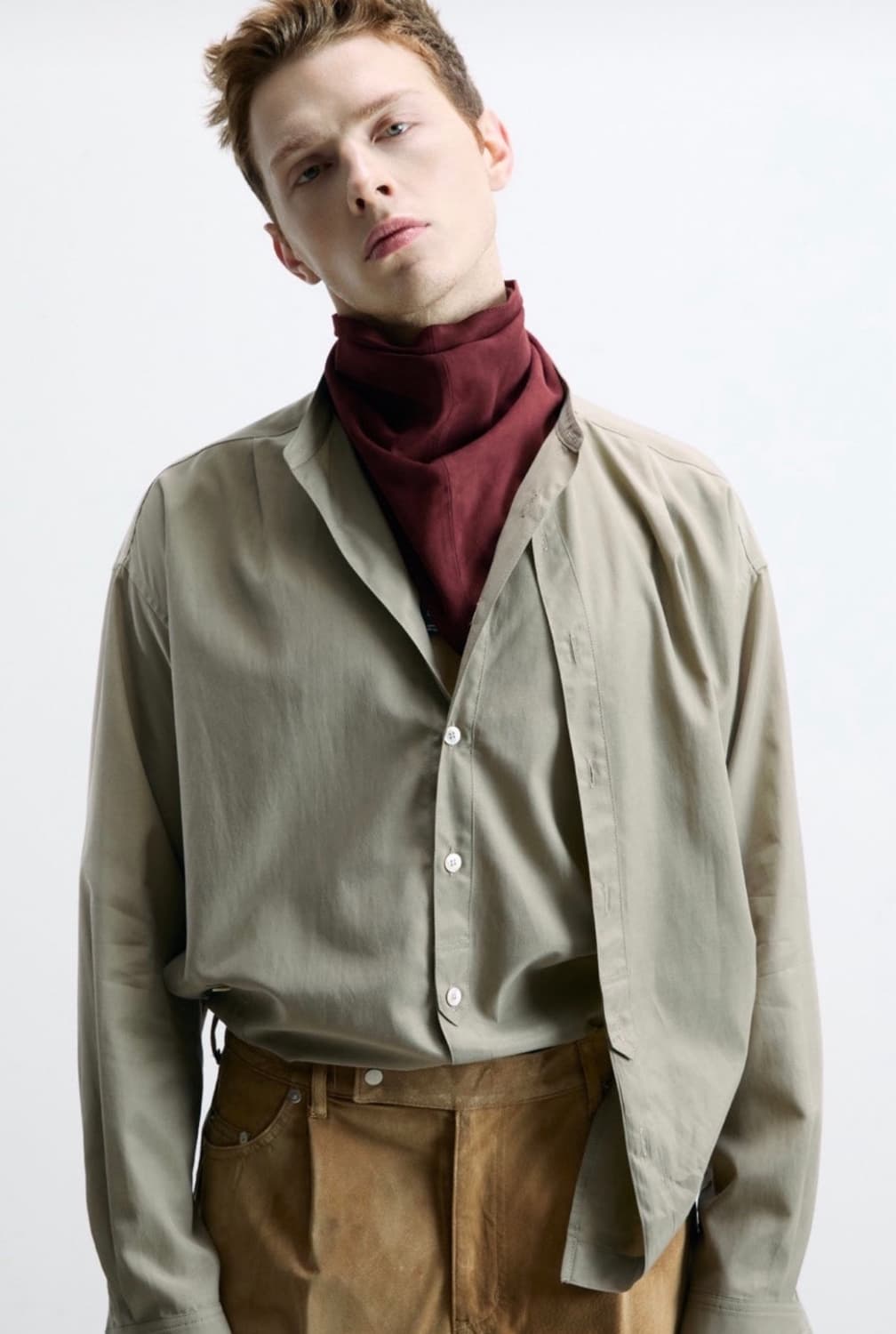 무명 DOUBLE LAYERED WRAP SHIRT 베이지 FREE 상품이미지1