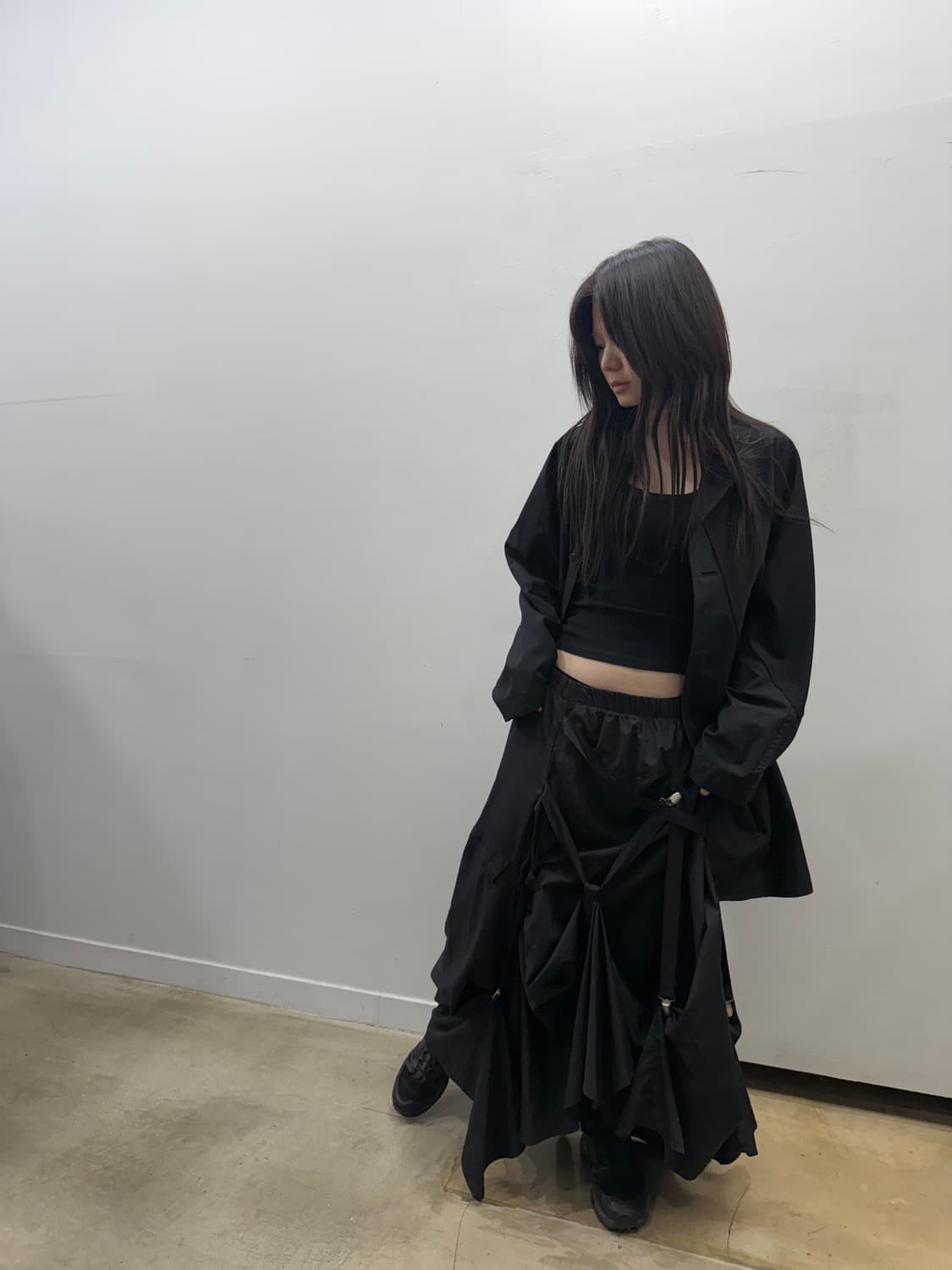 본디지 디테일 밴딩 아방가르드 롱 스커트 상품이미지2