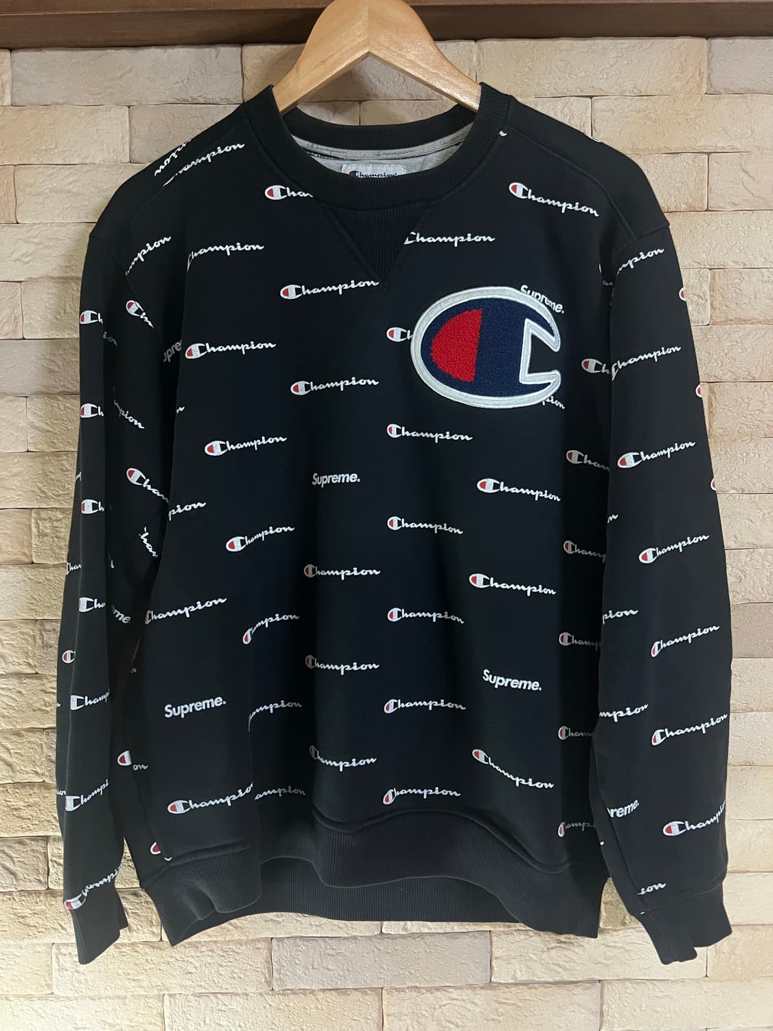 슈프림 champion 콜라보 맨투맨 블랙 상품이미지1