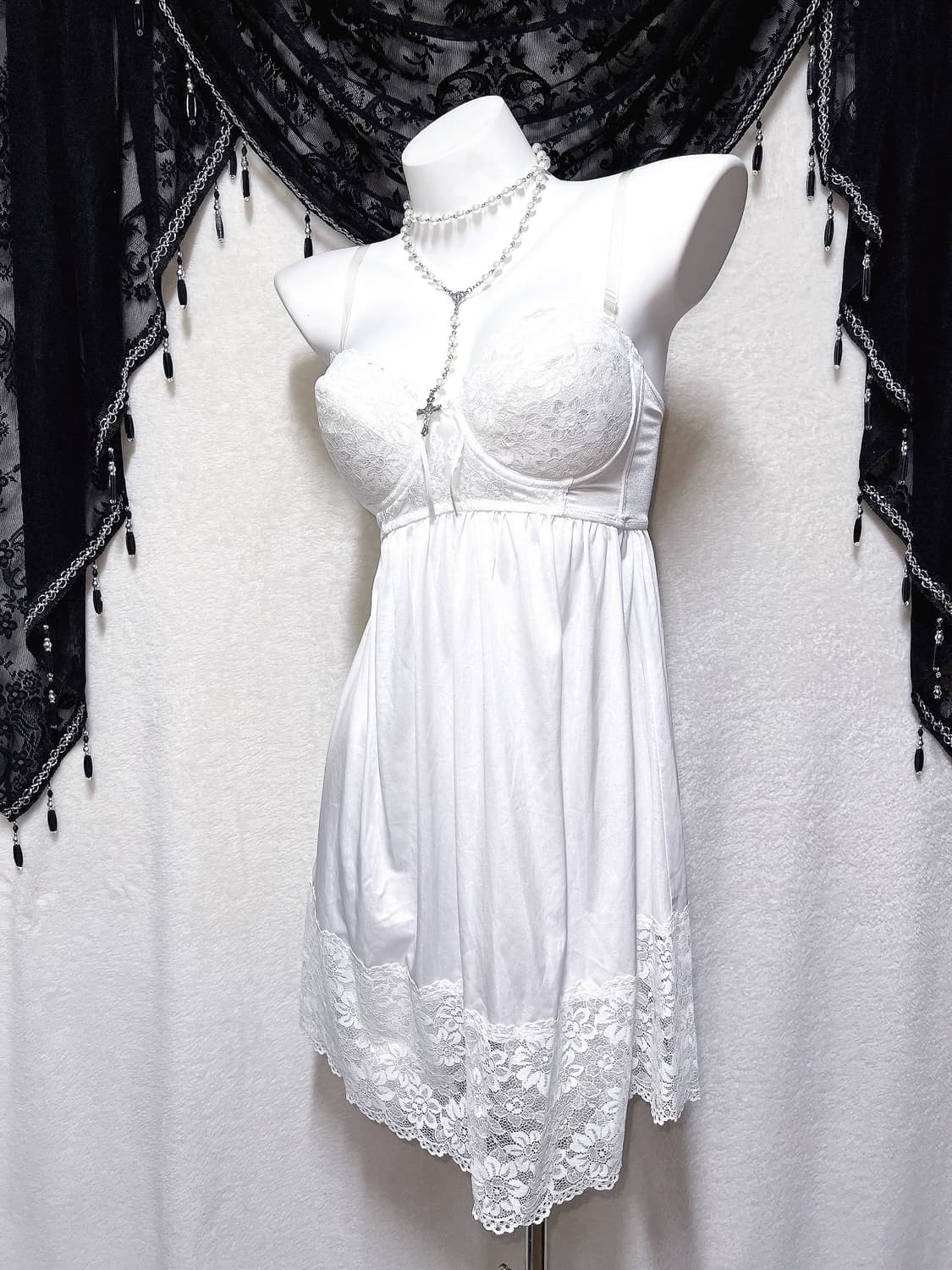 퓨어 화이트 레이스 새틴 슬립 탑원피스 란제리 코르셋 갸루 엔젤릭 페어리 상품이미지6