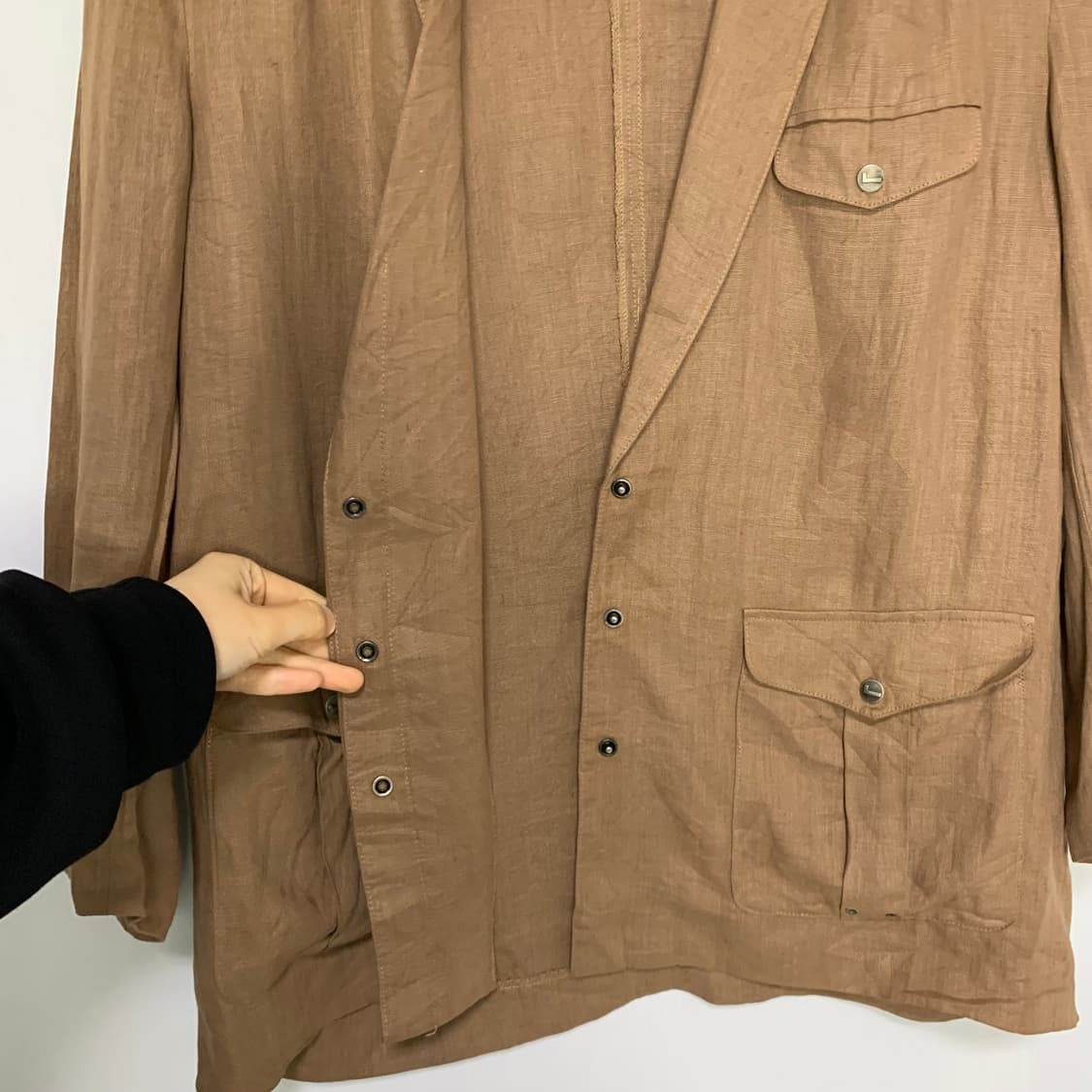 LANCEL 란셀 파리 7부 빈티지 린넨 스냅버튼 포켓 여성 자켓 상품이미지4