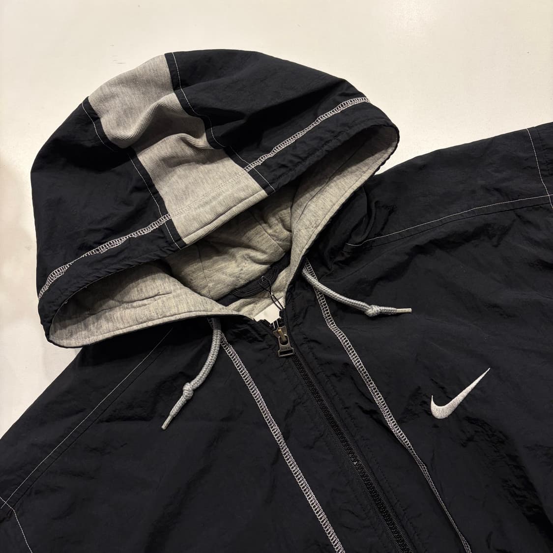 [L] 90s 나이키 빅로고 블랙 바람막이 누빔 후드 자켓 C59 상품이미지3