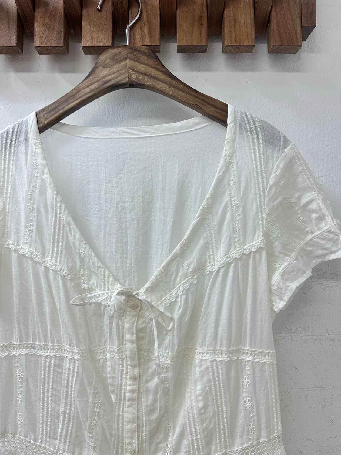 일본빈티지 화이트 레이스 디테일 코튼 100% 블라우스 원피스 상품이미지2