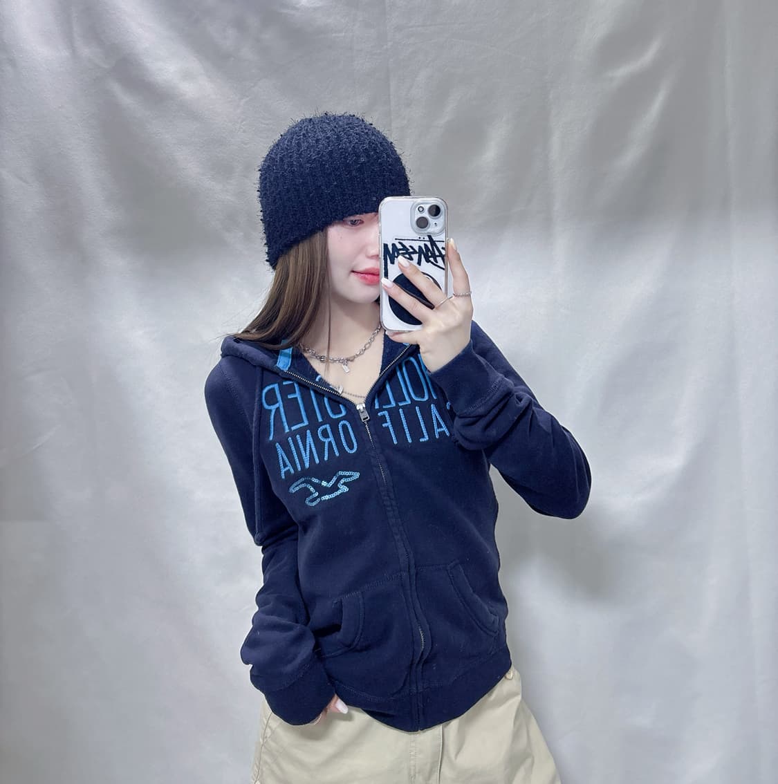 홀리스터 네이비 딱붙핏 후드집업  상품이미지1