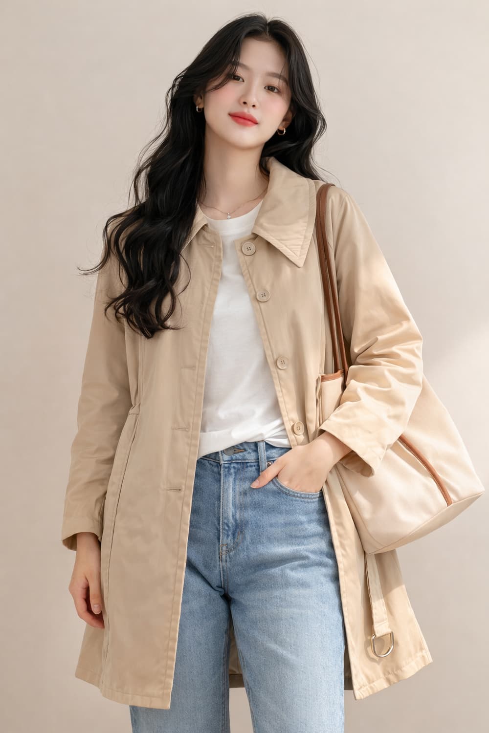 시스템(SYSTEM) 어반 베이지 벨티드 패딩 코트 상품이미지1