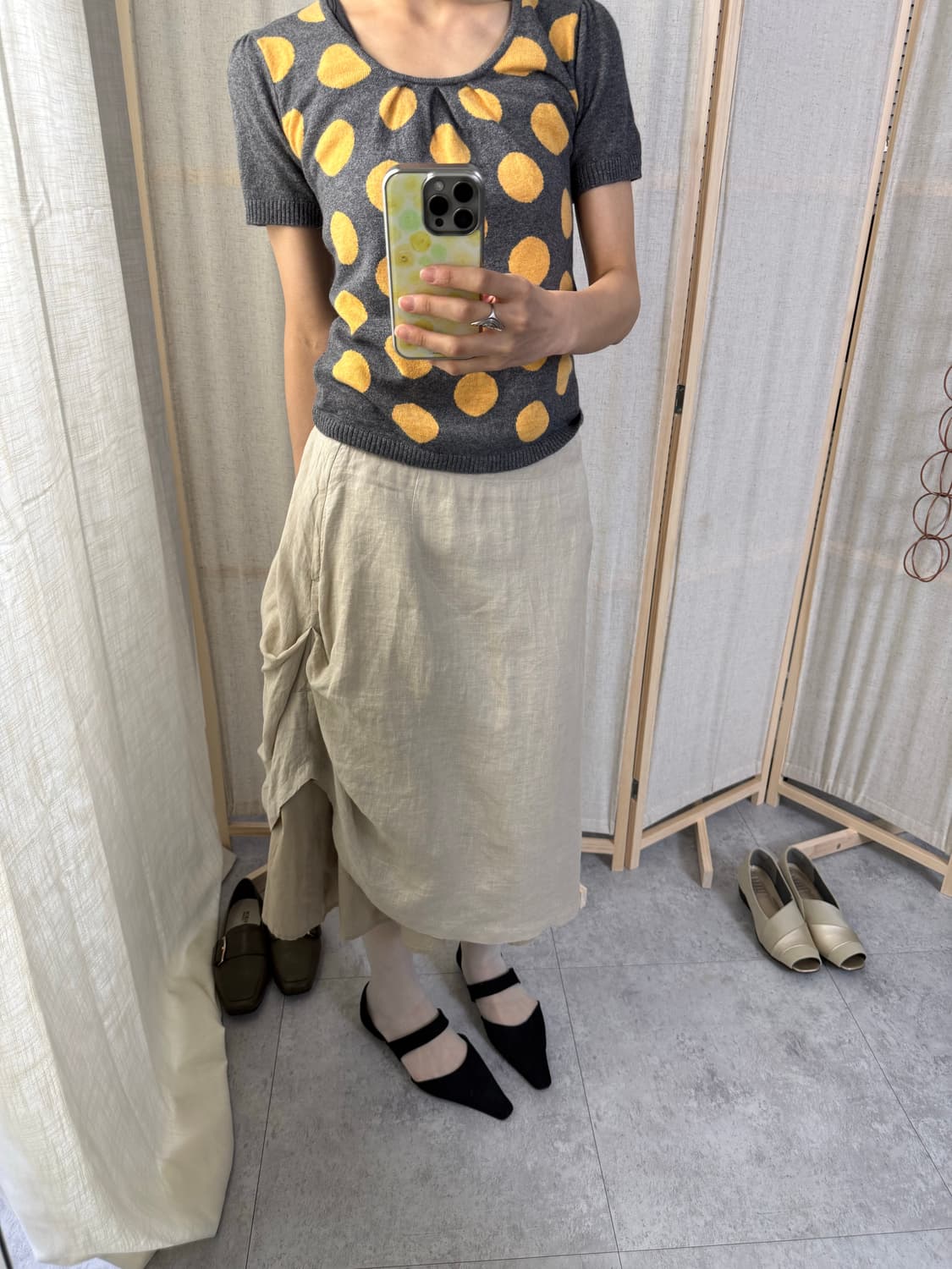 Pour Deux 린넨 셔링 미디스커트 상품이미지2