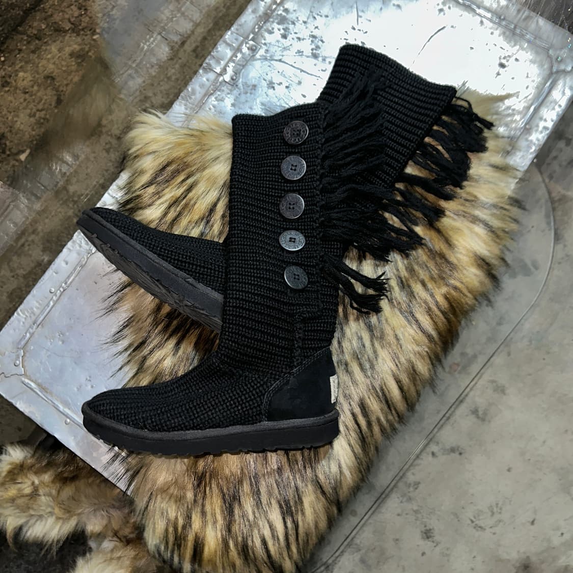 00s 레어 단추 5개 프린지 카디 어그 부츠 상품이미지2