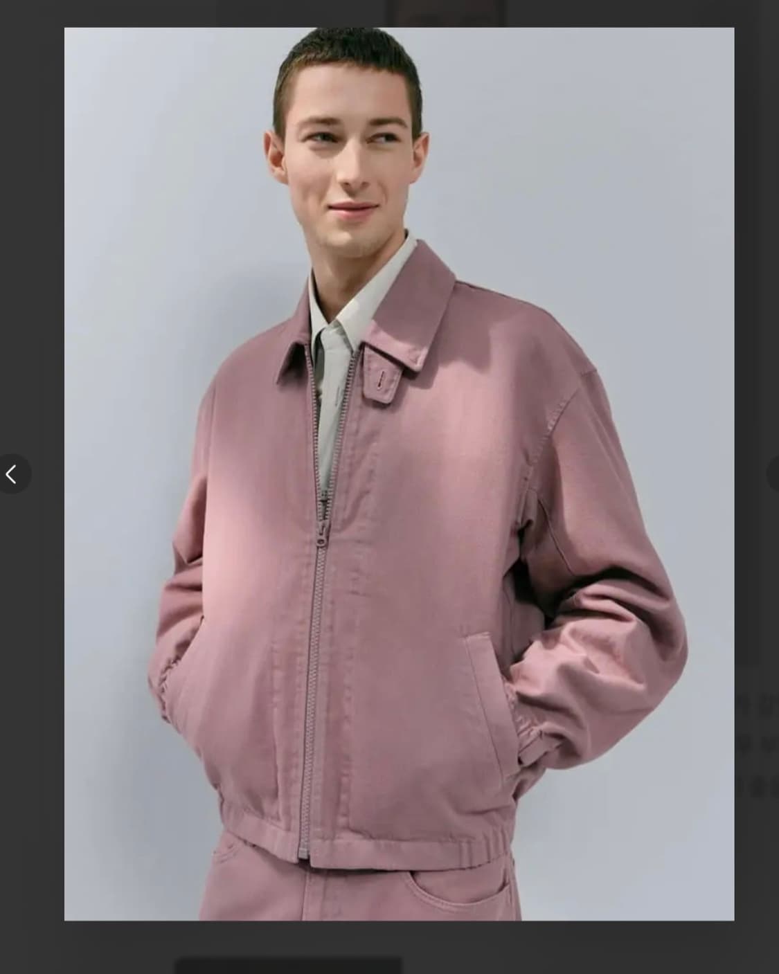 유니클로U 르메르 콜라보 핑크 코튼 워크 봄버 자켓 블루종 M 95 비죠 상품이미지2