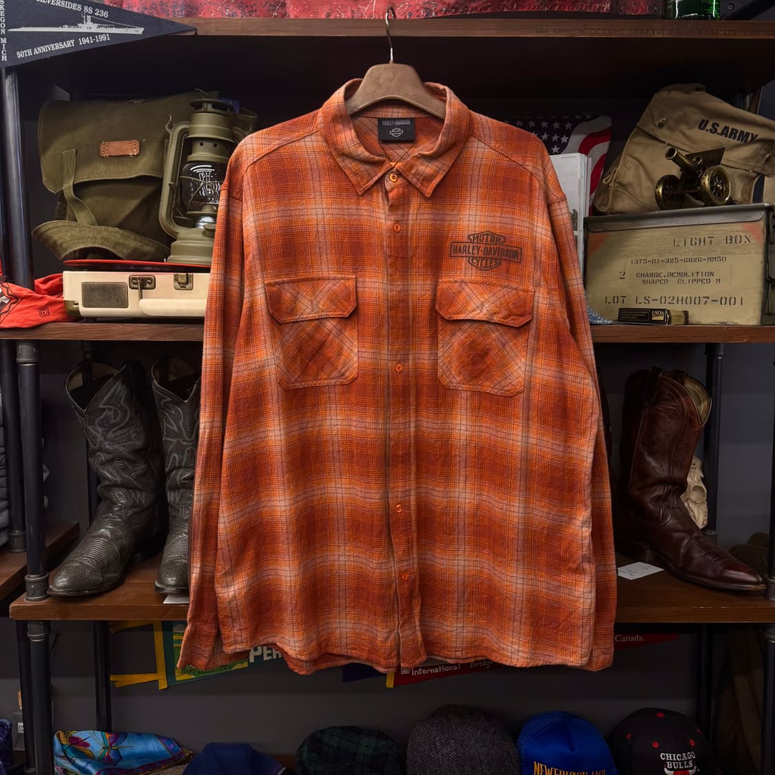 할리 데이비슨 스펠아웃 빅 로고 엘보 패치 플란넬 워크 체크 셔츠 상품이미지1